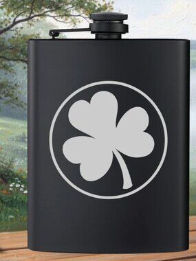 Personalized Engraved Irish Clover Black Flask | Irish | Flask | Family Gifts